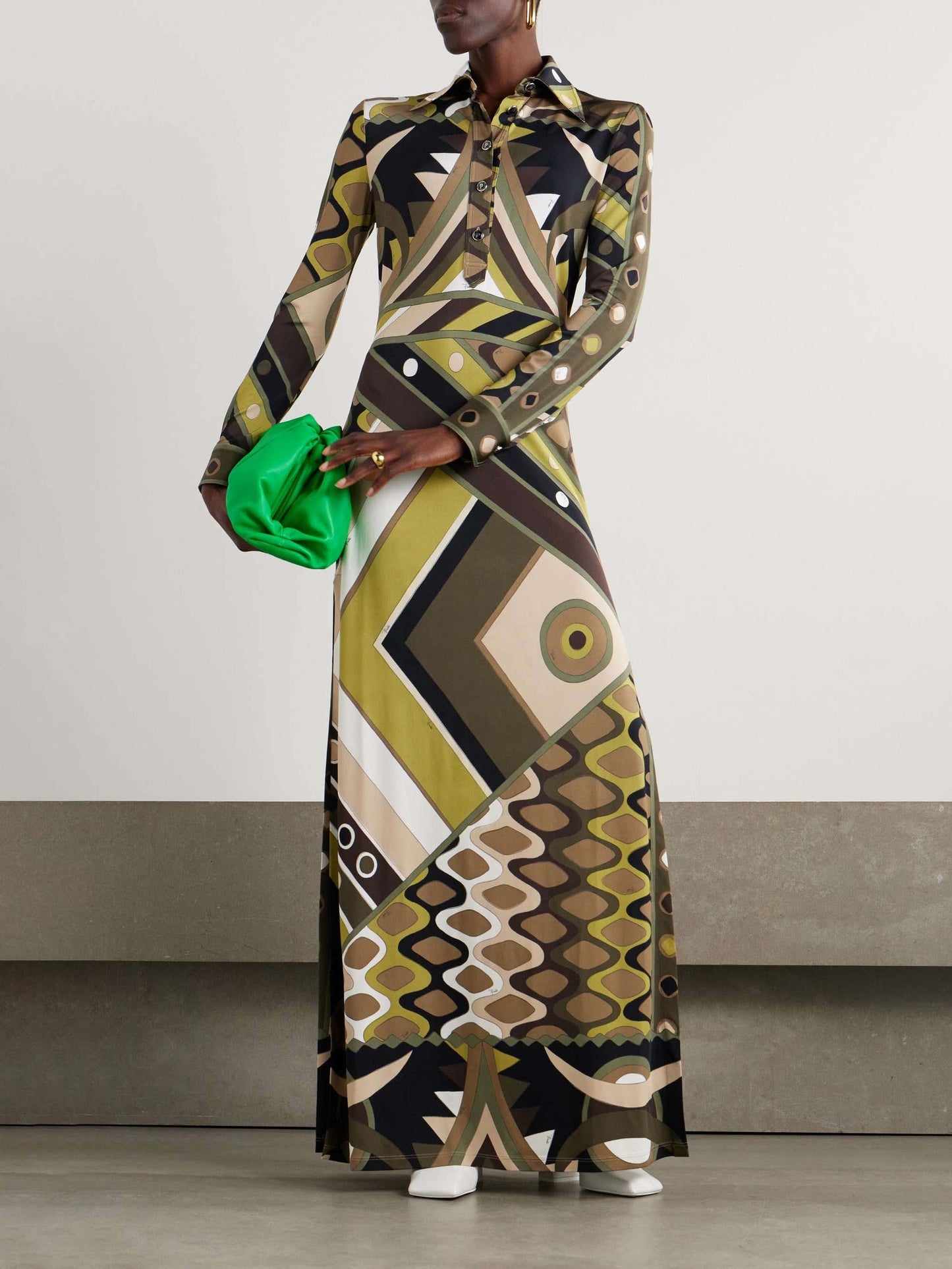Retro Persoonlijkheid Abstracte Print Lange Mouwen Maxi Jurk
