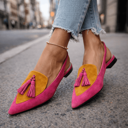 Nexoria - Elegante Bicolor-Damesmules met trendy Bommels