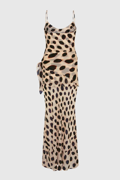 Ozias Leopard Polka Dot Patroon Scoop Neck Verwijderbare Sjaal Detail Slip Maxi Jurk