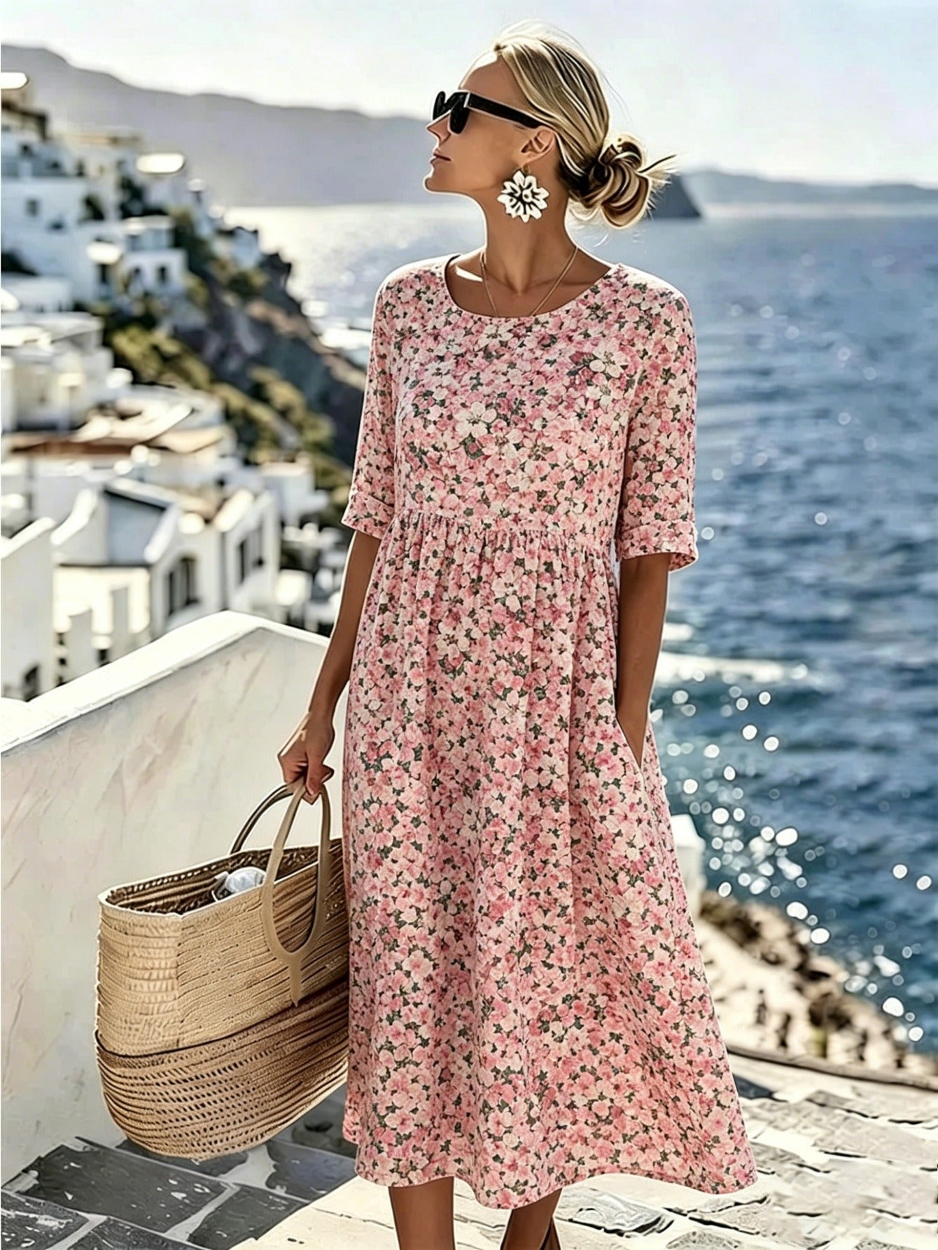 Rebecca | Elegante Midi Jurk met Bloemen voor de Zomer