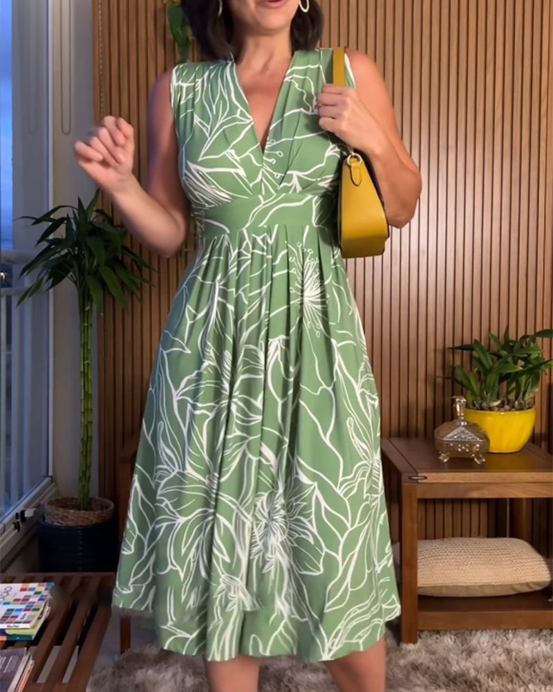 Mouwloze jurk met V-hals en getailleerde taille
