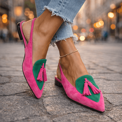 Nexoria - Elegante Bicolor-Damesmules met trendy Bommels