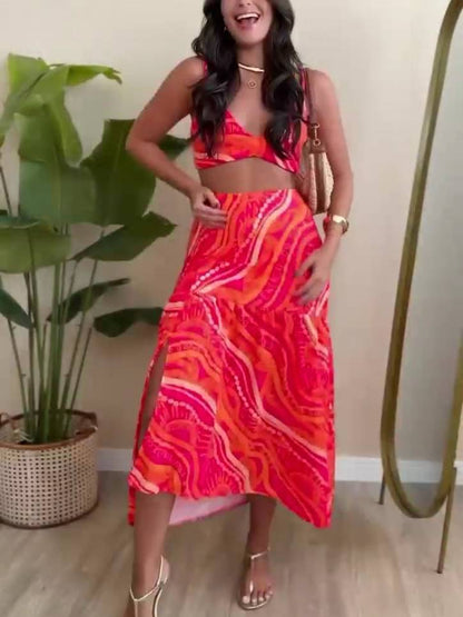 Unieke Print Suspenders En Rok Twee-Delige Set