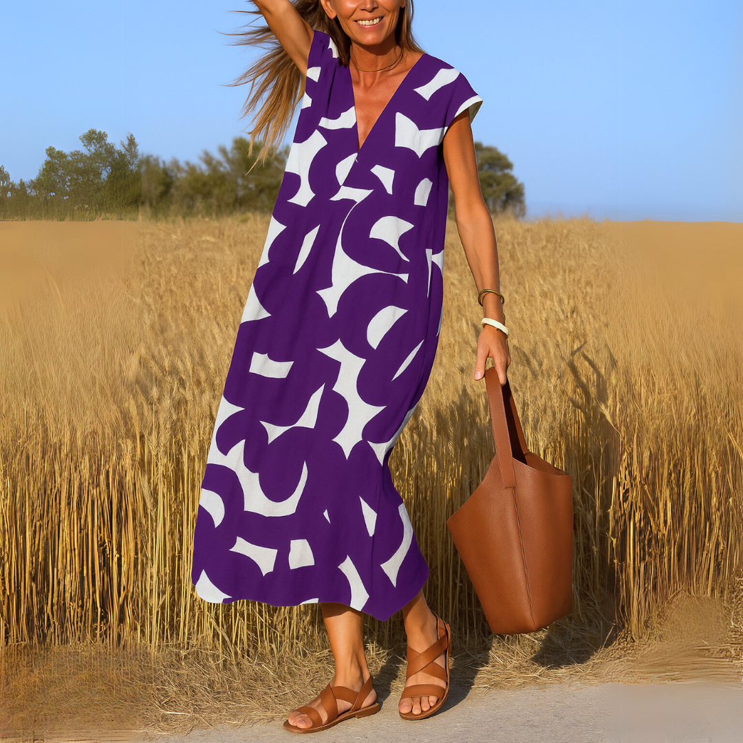 Azura™ – Ibiza Stijl Comfortabele en Vloeiende Jurk met V-Hals
