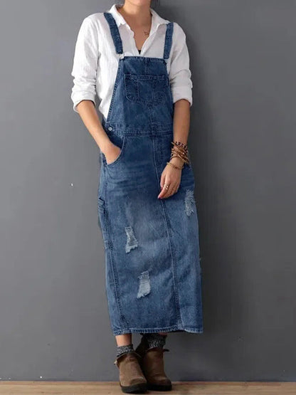 Frayla™ – Versleten Jeansjurk met Split Achter