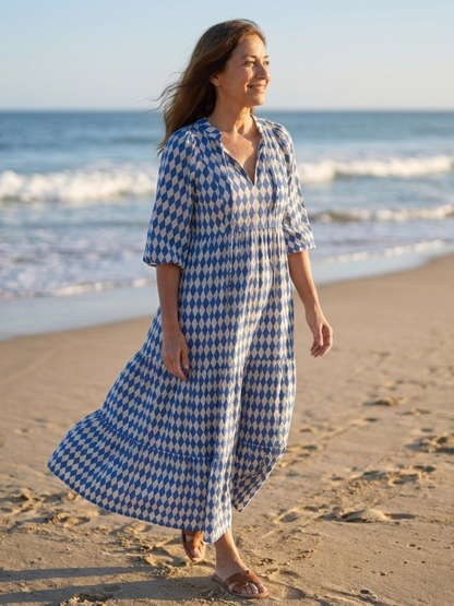 Elodie | Jurk met diamantpatroon en volants