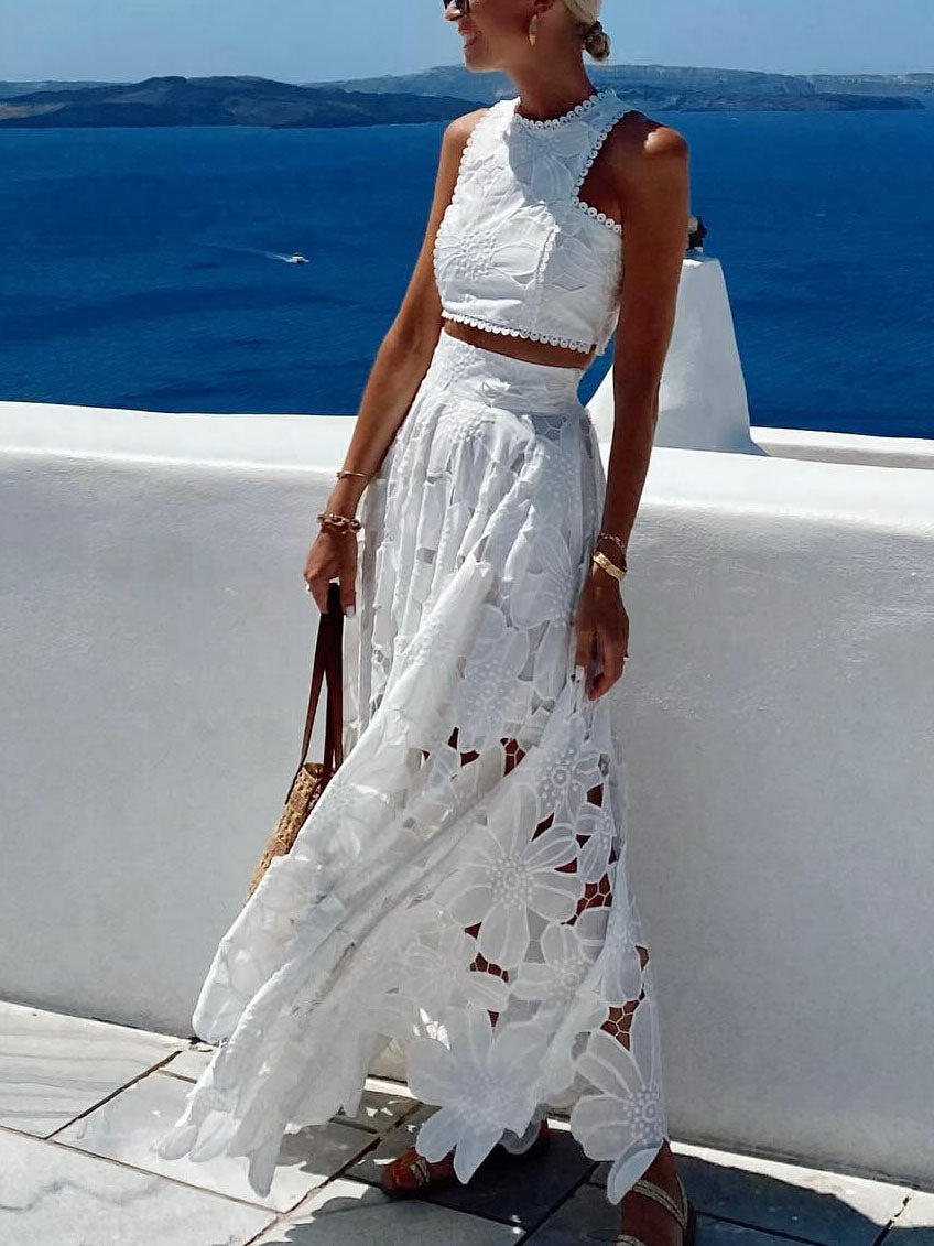 Elegante Holle Bloemenkant Maxi Rok