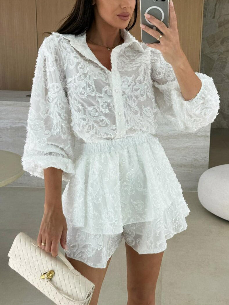Exquise Kant Jacquard Hol Casual Lange Mouwen Twee-delig Pak