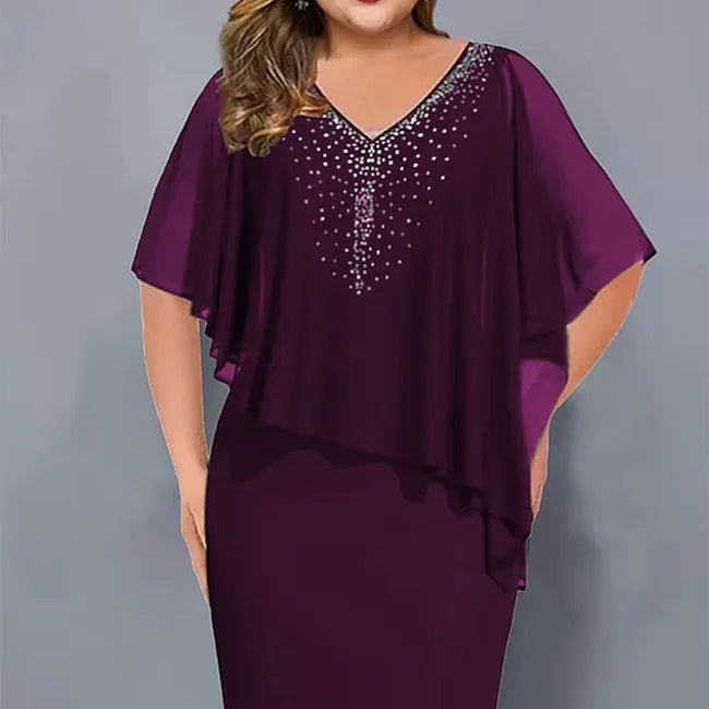 Amelie - Chiffonjurk met V-hals, versierd met strass
