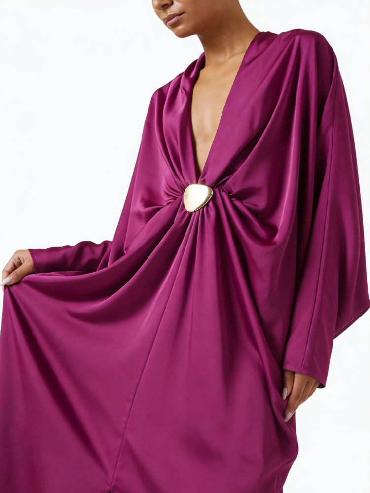 Magenta Satijnen Maxi Jurk in Satijn