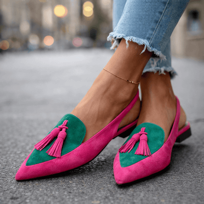 Nexoria - Elegante Bicolor-Damesmules met trendy Bommels
