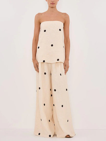 Klassieke Polka Dot Off-Shoulder Tanktop & Losse Wijde Broek Set