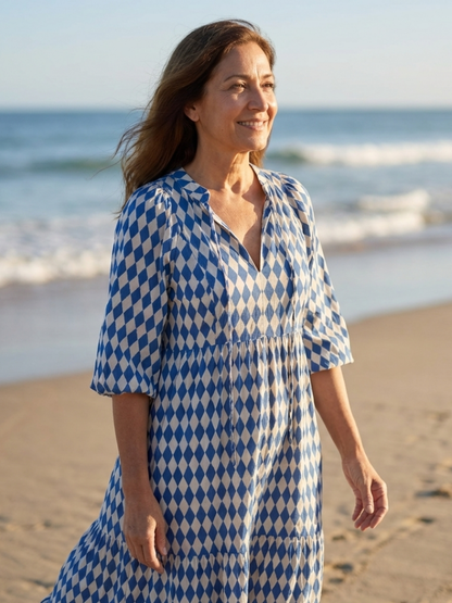 Elodie | Jurk met diamantpatroon en volants