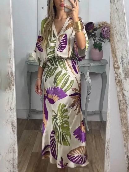 Retro Papegaai En Palmblad Print Twee-Piece Set