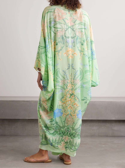 Unieke Bloemenprint V-Hals Oversized Midi Jurk