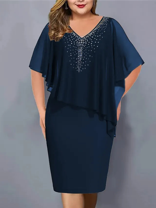 Amelie - Chiffonjurk met V-hals, versierd met strass
