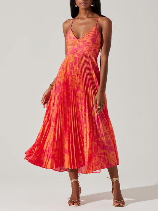 Elegante Bloemenprint Plissé Midi-jurk