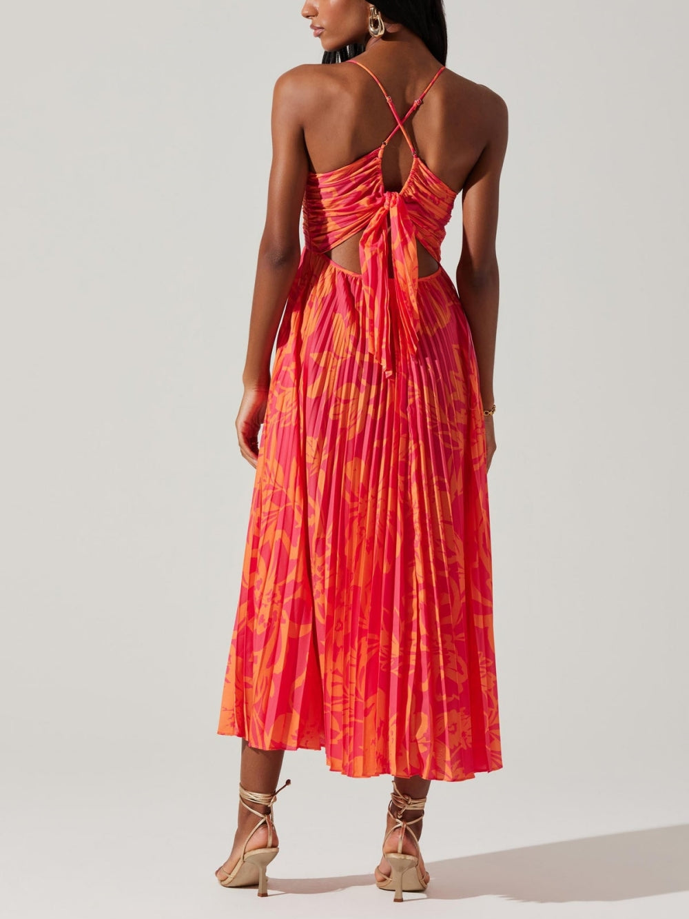 Elegante Bloemenprint Plissé Midi-jurk
