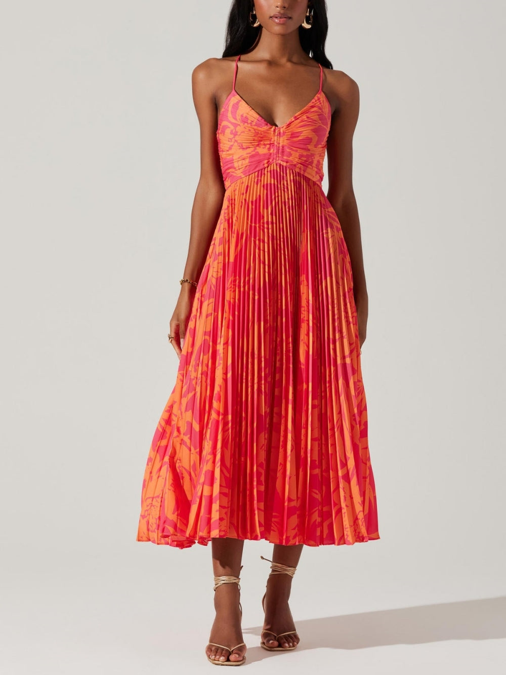 Elegante Bloemenprint Plissé Midi-jurk