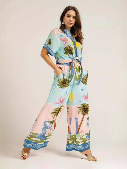 Casual Palmboomprint Korte Mouwen Shirt