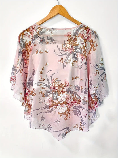 Bloemen Asymmetrische Blouse - Transparante Mouwen & Pullover Ontwerp