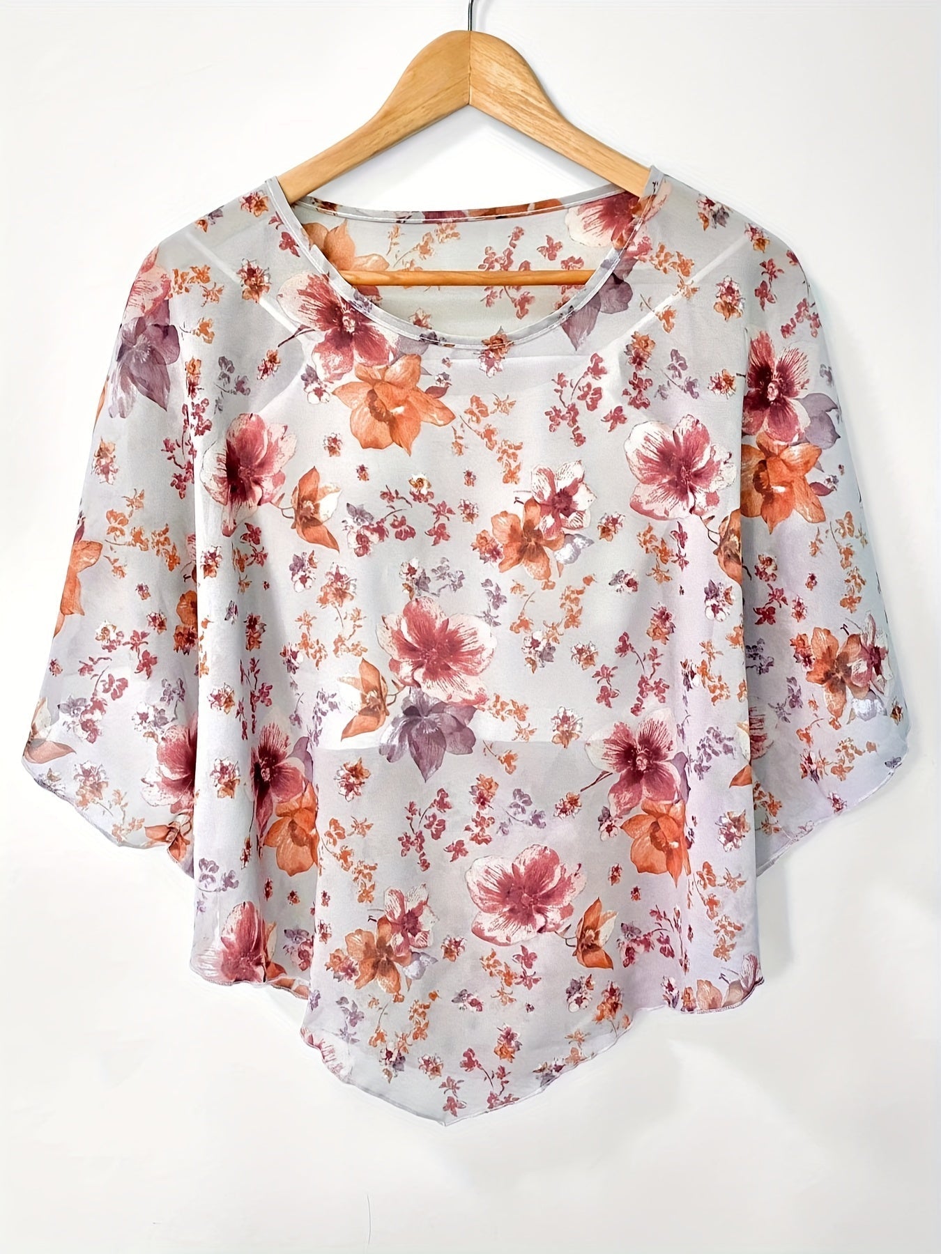 Bloemen Asymmetrische Blouse - Transparante Mouwen & Pullover Ontwerp