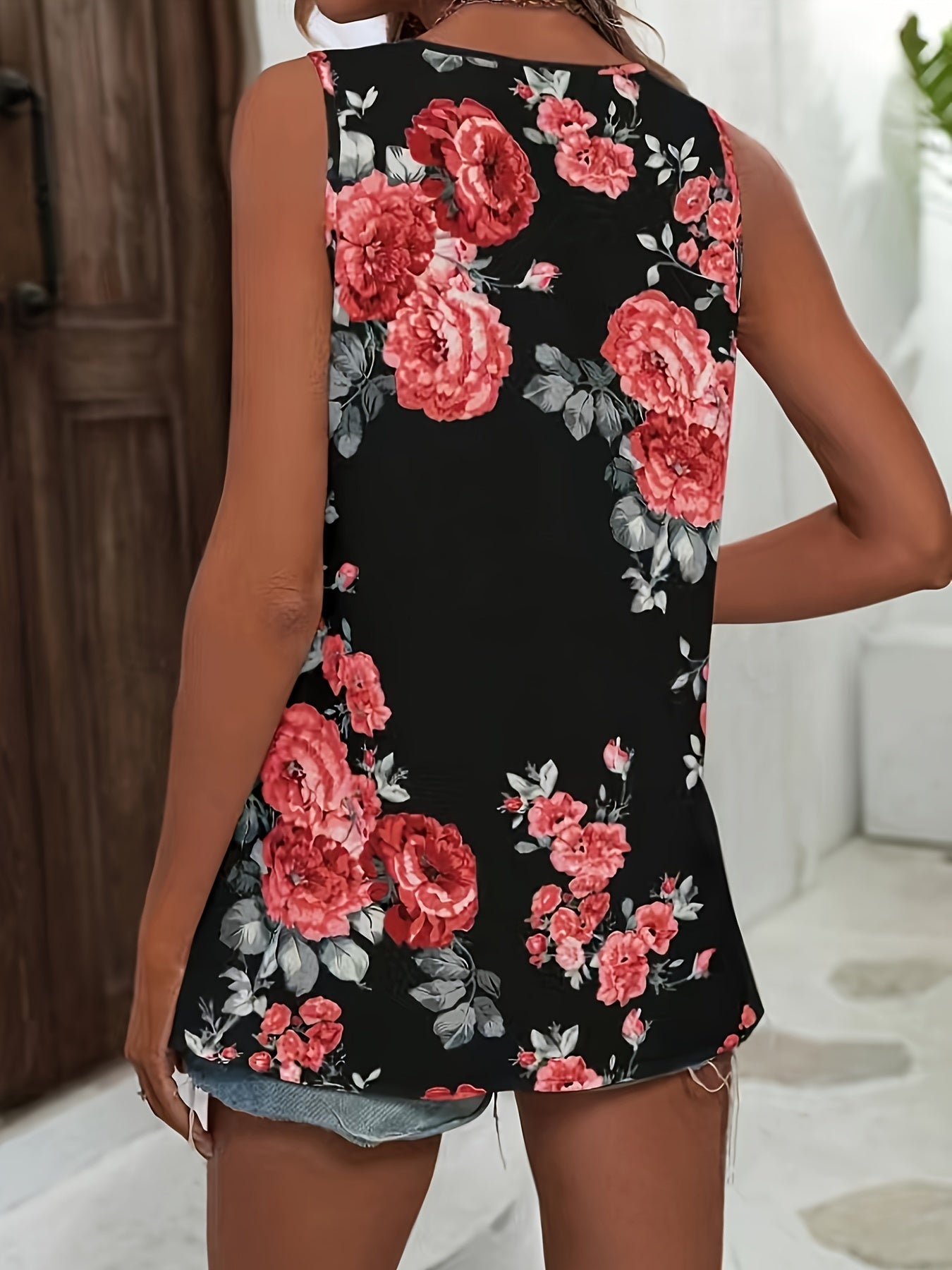 Bloemige V-Hals Blouse - Mouwloos Ontwerp & Lichtgewicht Stof