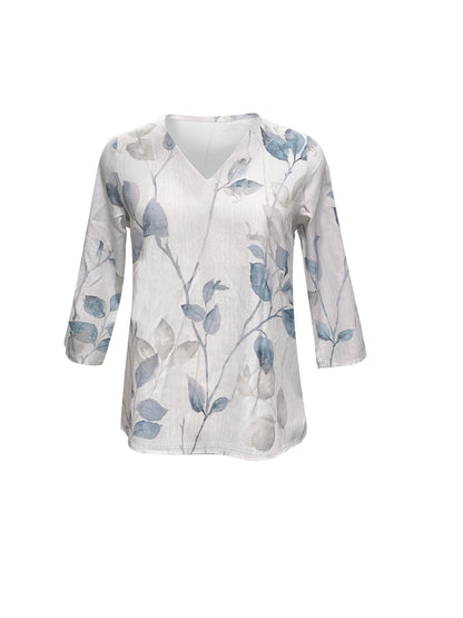 Blouse met Bladerenprint - V-Hals en 3/4 Mouwen Design