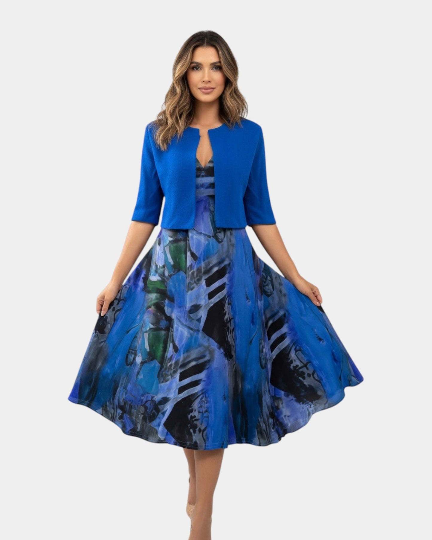 Stacy | Midi jurk met fluïde print en bijpassende blazer
