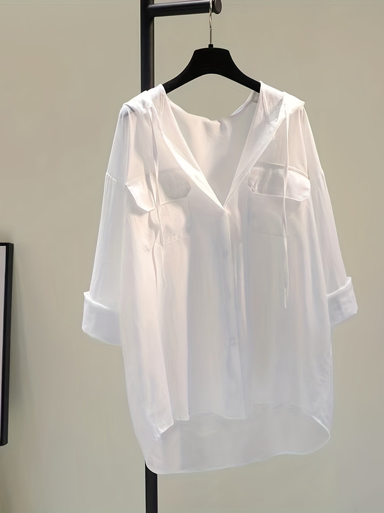 Button-Down Hoodie Blouse - Koord Detail & Comfortabele Pasvorm