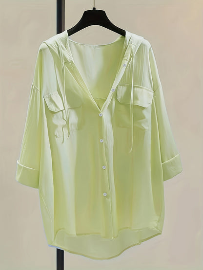 Button-Down Hoodie Blouse - Koord Detail & Comfortabele Pasvorm