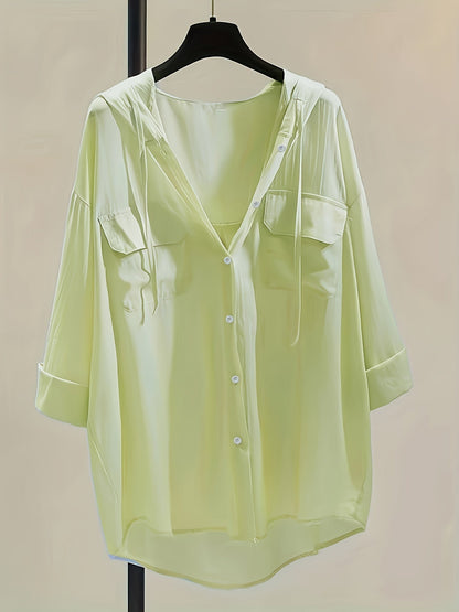 Button-Down Hoodie Blouse - Koord Detail & Comfortabele Pasvorm