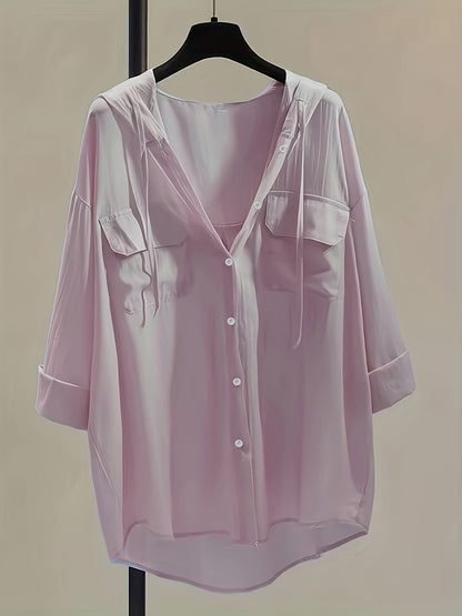 Button-Down Hoodie Blouse - Koord Detail & Comfortabele Pasvorm