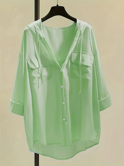 Button-Down Hoodie Blouse - Koord Detail & Comfortabele Pasvorm