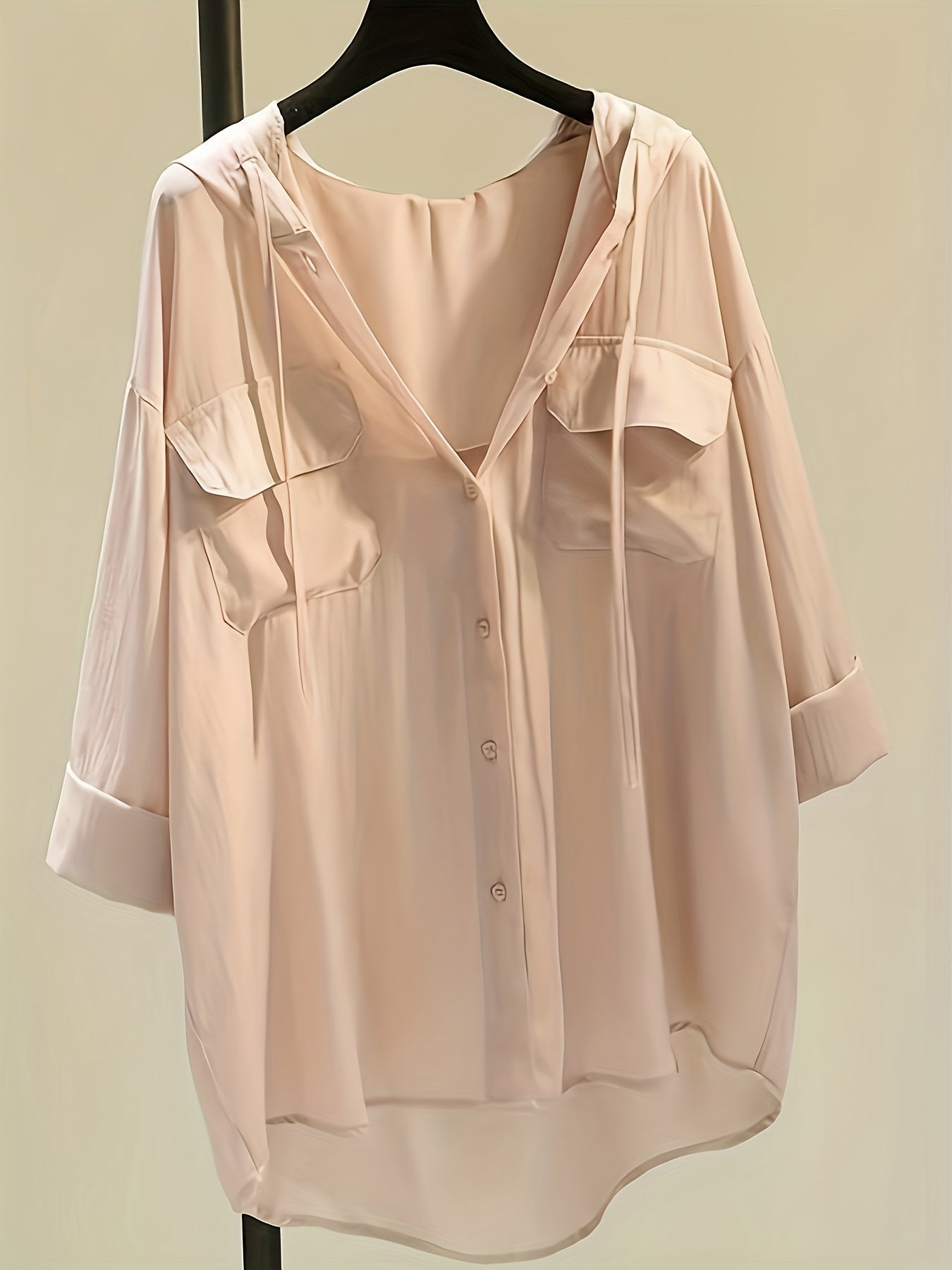 Button-Down Hoodie Blouse - Koord Detail & Comfortabele Pasvorm
