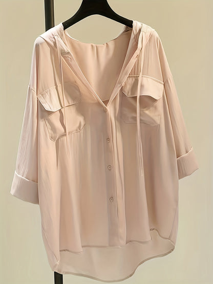 Button-Down Hoodie Blouse - Koord Detail & Comfortabele Pasvorm