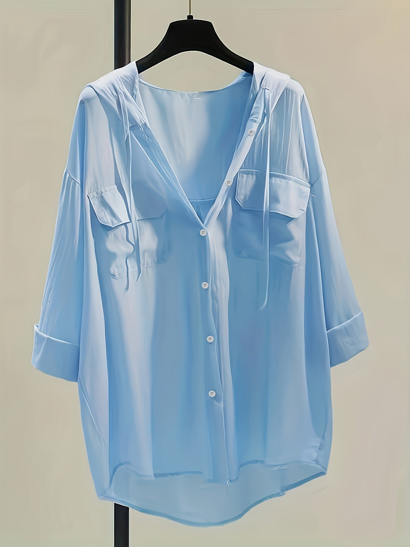 Button-Down Hoodie Blouse - Koord Detail & Comfortabele Pasvorm