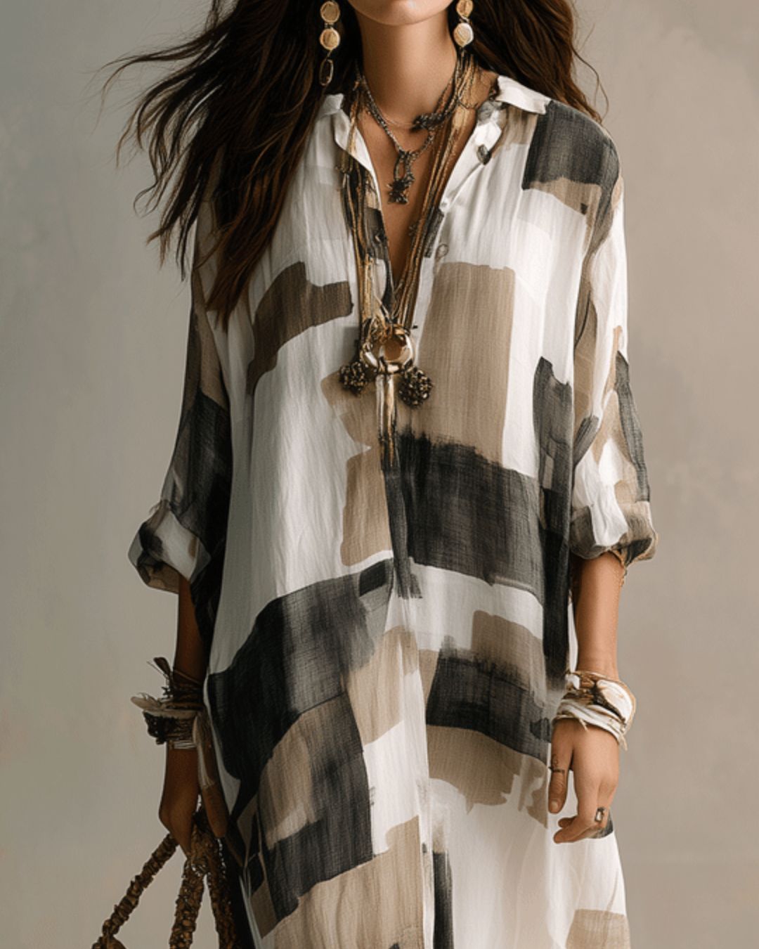 Beatrice™ | Lang overhemd met artistieke print