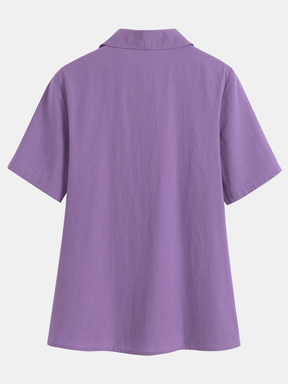 Casual Korte Mouwen Katoenen Shirt - Losse Pasvorm & Knopen
