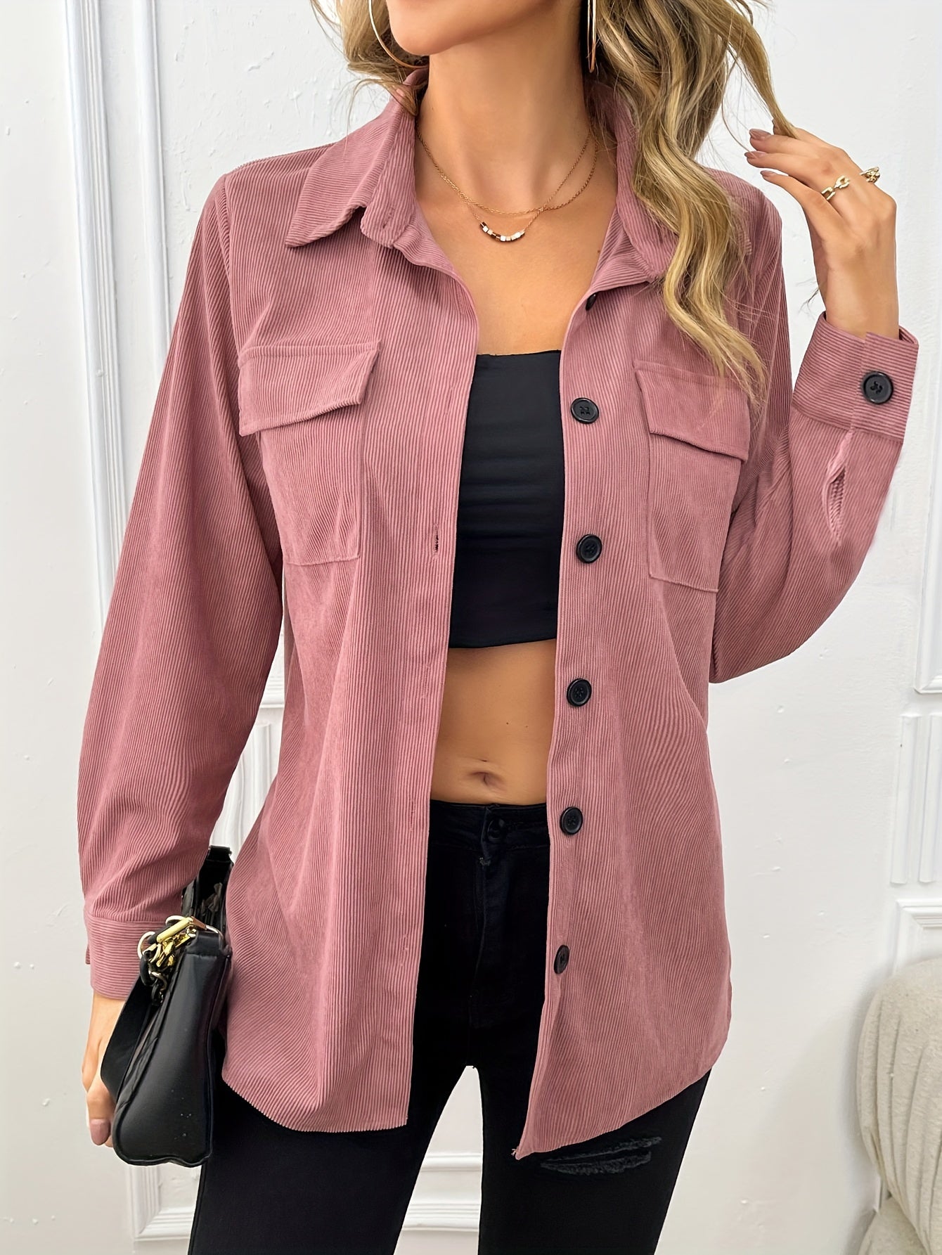 Casual Lange Mouwen Jacket - Flap Pocket & Lapel Collar Design