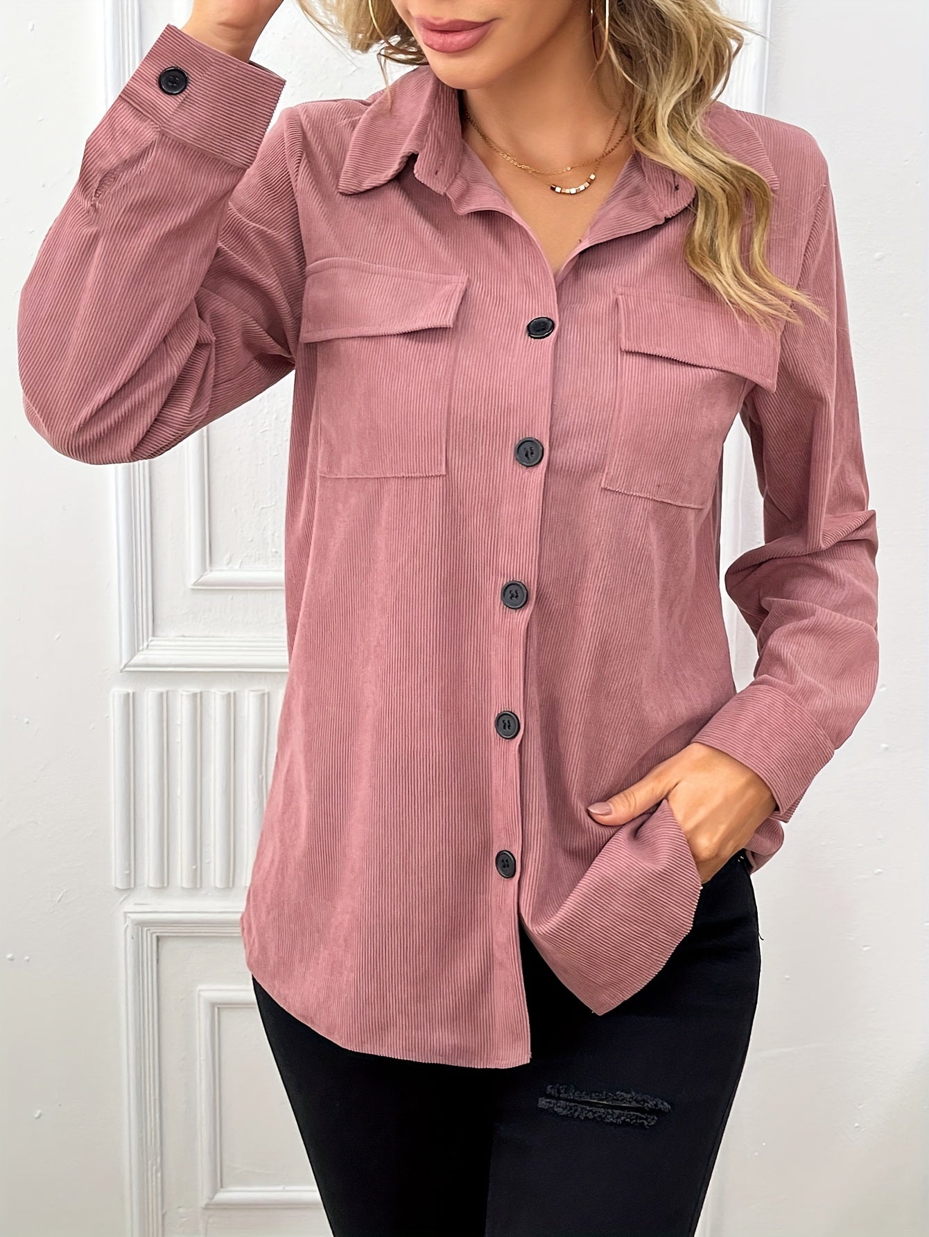 Casual Lange Mouwen Jacket - Flap Pocket & Lapel Collar Design