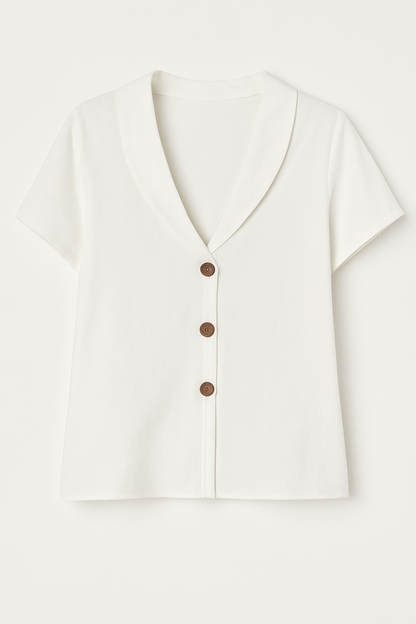 Casual V-Hals Blouse - Knopsluiting & Losse Pasvorm Design