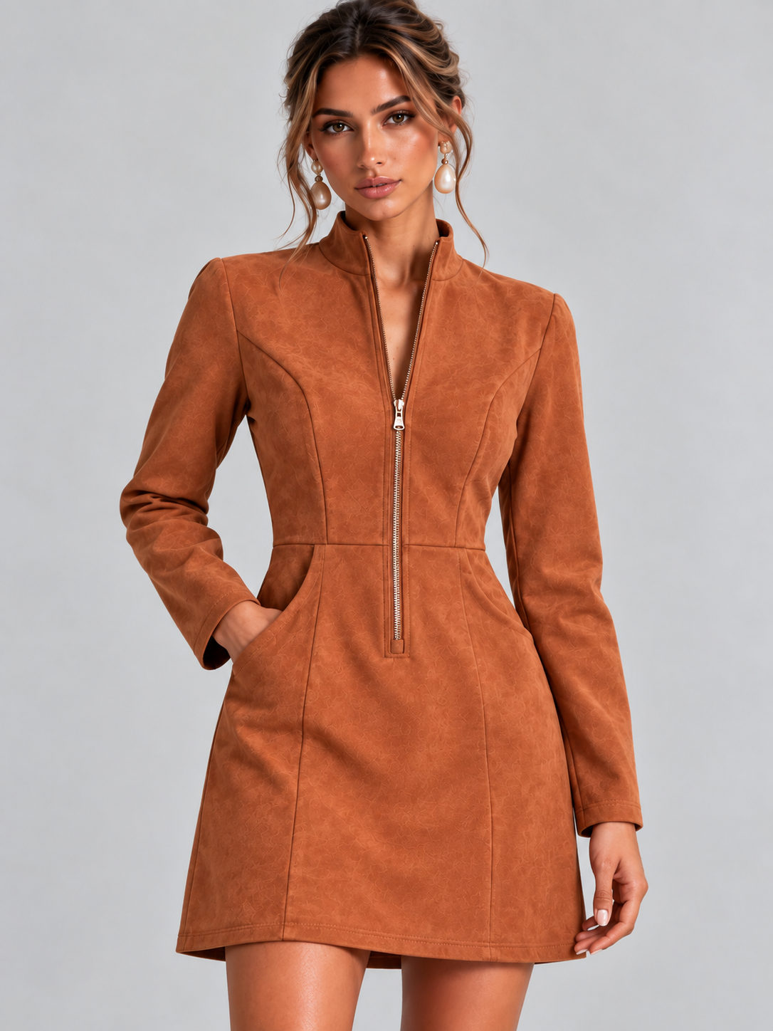 Marion™ | Suède jurk met ritssluiting