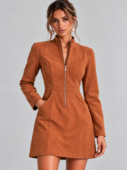 Marion™ | Suède jurk met ritssluiting