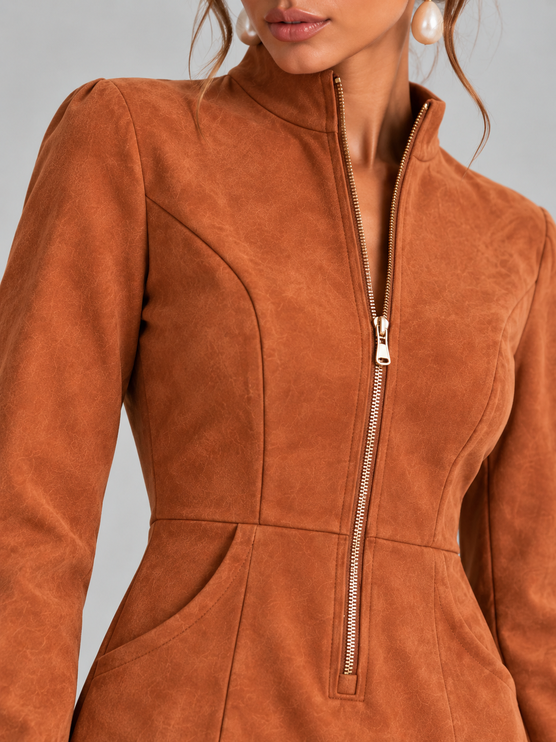 Marion™ | Suède jurk met ritssluiting