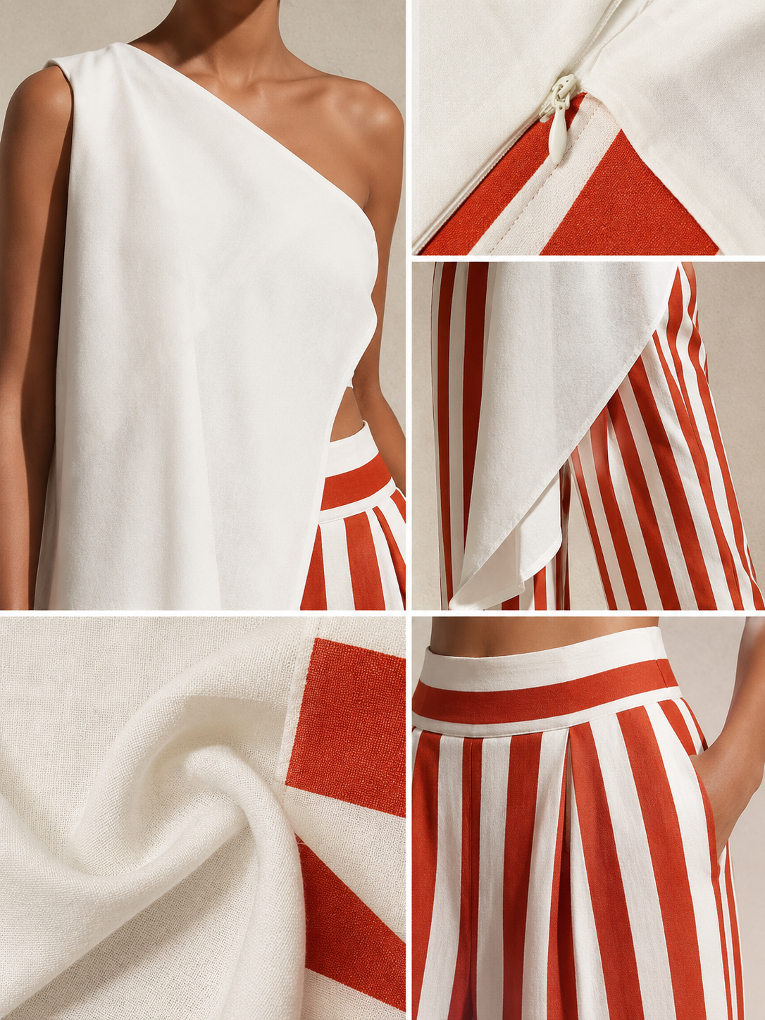 Zonsondergang Strepen Asymmetrische One-Shoulder Twee-Delige Set | Moeiteloze Vakantie Glamour