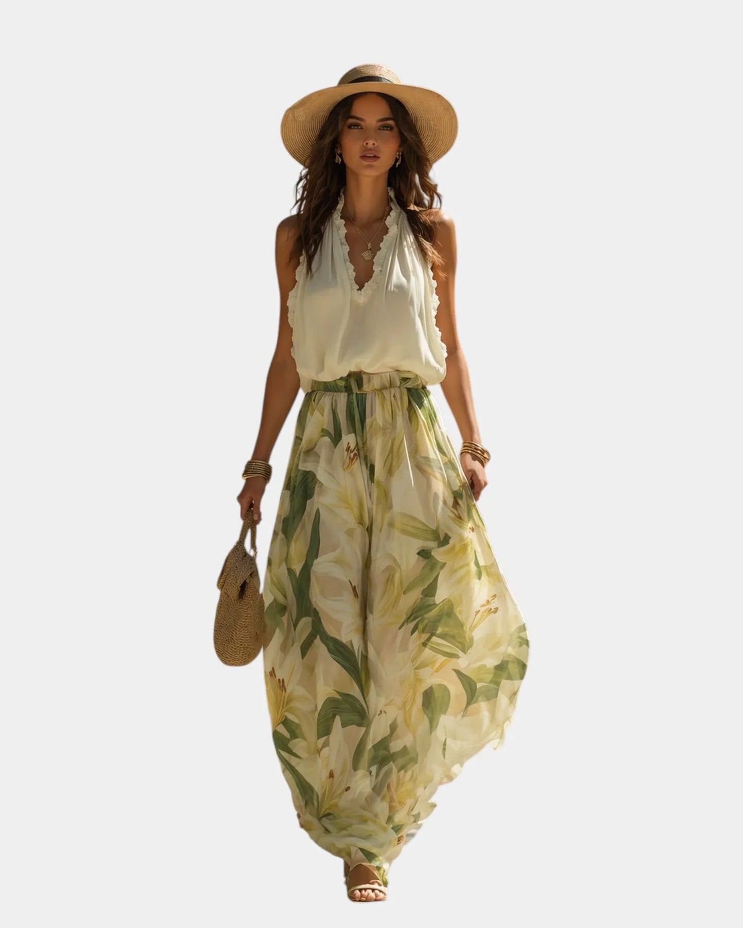 Annette | Elegante, vloeiende set met bloemenprint
