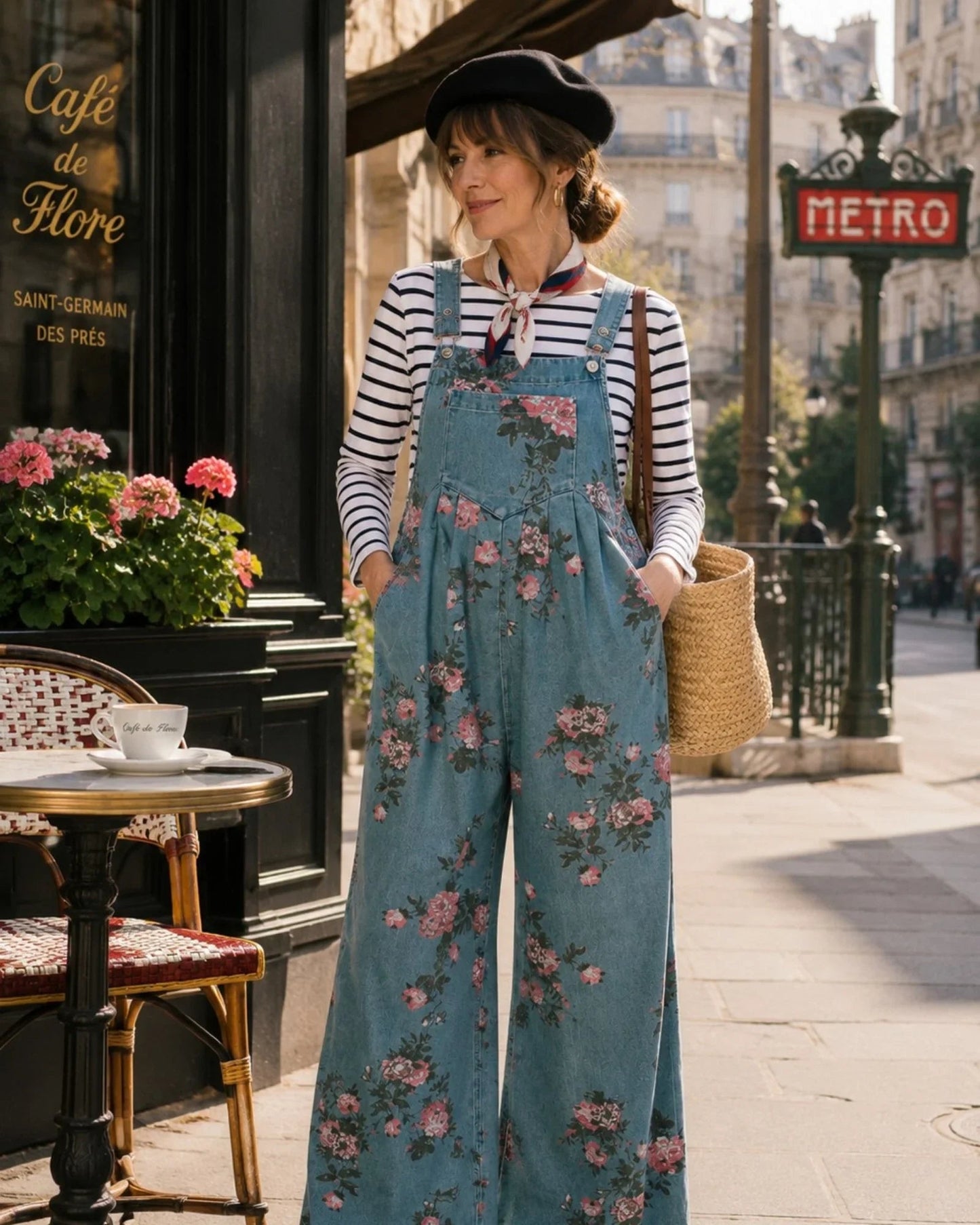 Norelle | Salopette van denim met bloemenprint