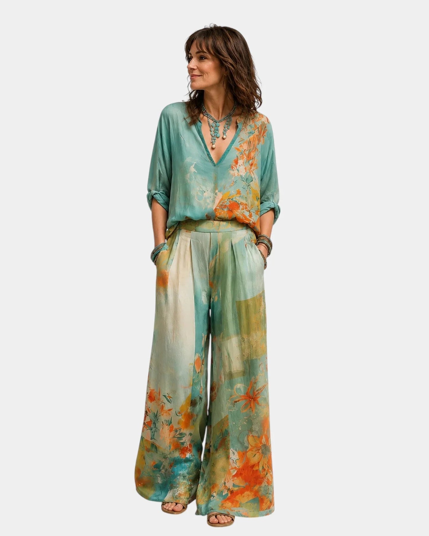Célidora | Elegante set met bloemenprint en brede broek
