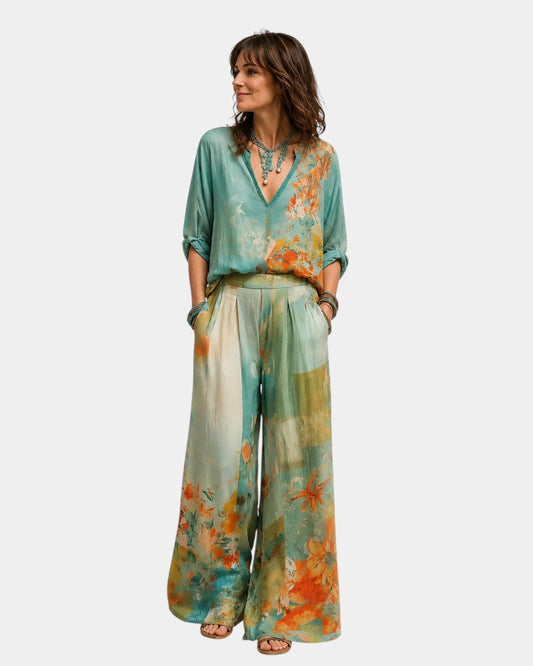 Célidora | Elegante set met bloemenprint en brede broek